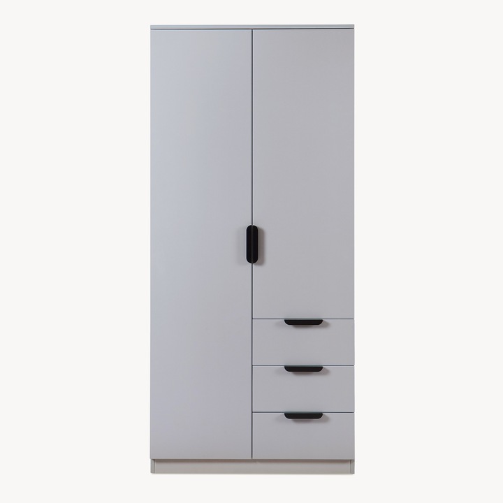 Dulap haine, en.casa, PXAT- 4335 Eiselfing, 176 x 80 x 52 cm, mdf, gri, cu 2 usi, 1 sina, 4 rafturi si 3 sertare