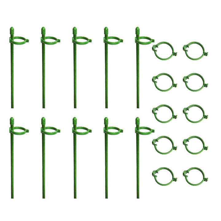 Set 10 Stalpi de Susținere pentru Plante, Mozeeda, Înălțime 45cm, Verde