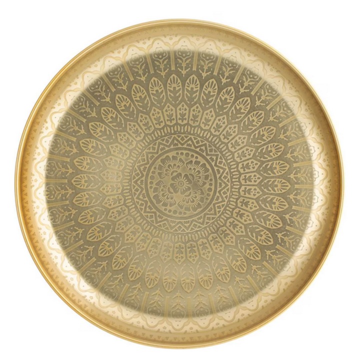 Декоративно плато AB HOMES метално, модел мандала, златен цвят, Ø30 см, височина 3 см