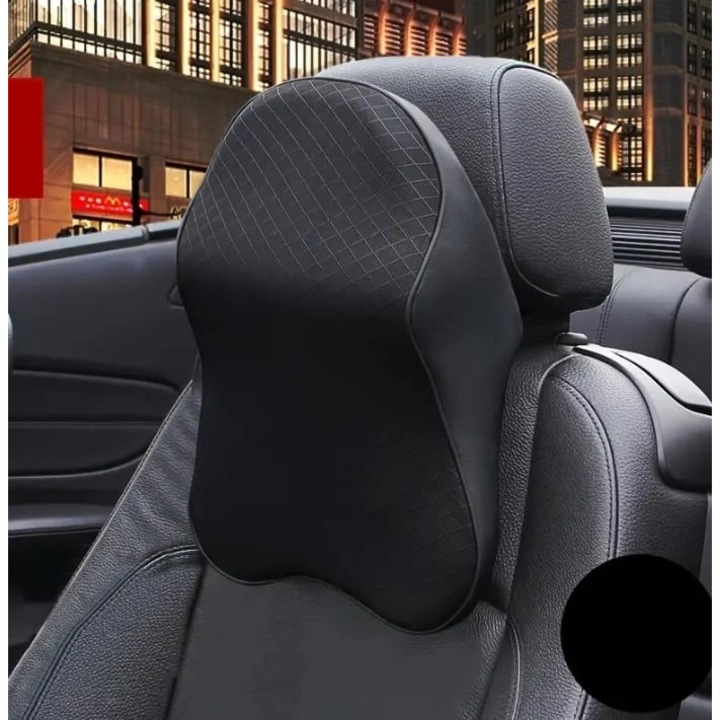 Perna Auto Vivendo® din Spuma cu Memorie pentru Tetiera, Confort Anatomica, Anti-dureri Gat, Cap si Umar, 32x22x9 cm, Negru