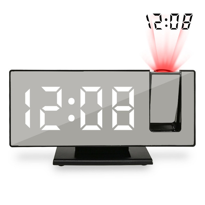 Ceas de Veghe cu Proiectie Digitala - Afiseaza Ora pe Tavan si Perete. Cu 4 Niveluri de Luminozitate, Mod Auto-Dimmer si Functie Snooze. Ideal pentru Copii si Varstnici