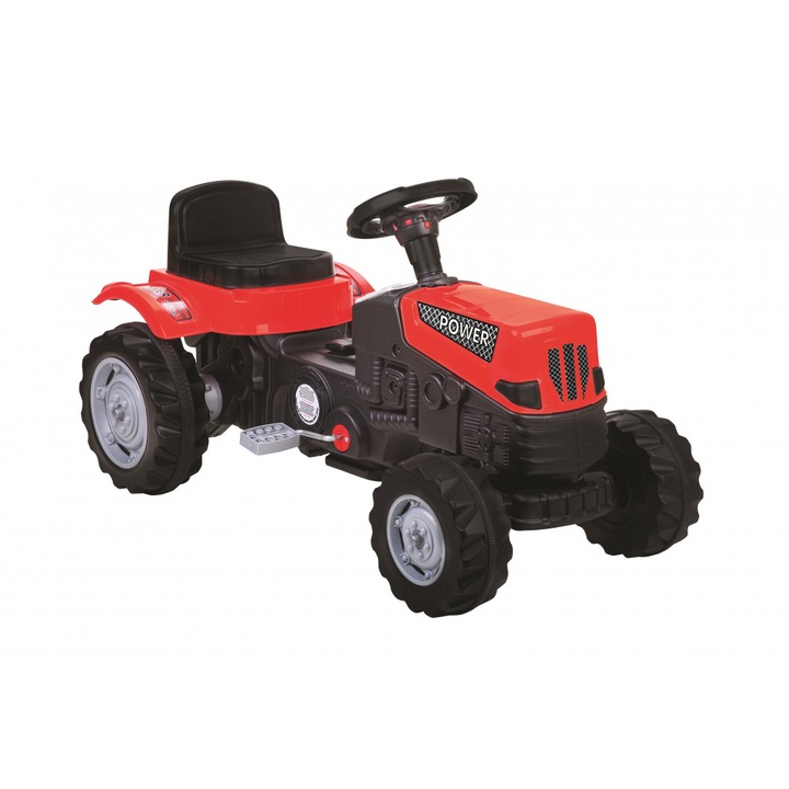 Tractor cu pedale pentru copii Pilsan Power Red, transmisie pe lant, volan cu claxon, scaun reglabil cu spatar, de la 3 ani pana la 50 kg
