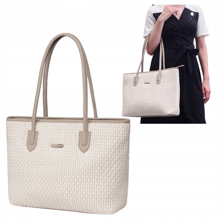 Női fehér shopper táska vállra, 17, 9 l – divatos, tágas, stílusos, cipzárral. CHANTRIA CB800 White