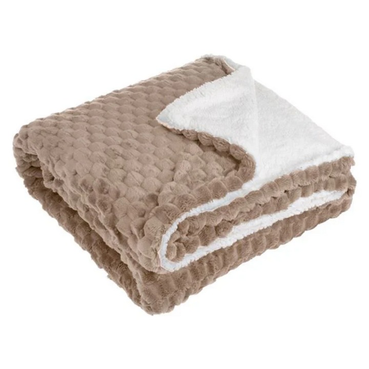 Patura de iarna AB HOMES bej & alb PopCorn Sherpa pentru fotoliu, 160x130 cm
