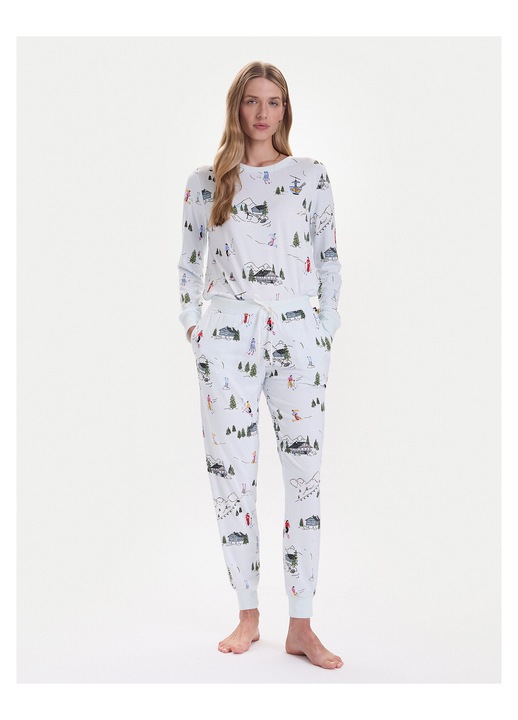 Pijamale dama Kate Spade, albastru deschis, model de iarna