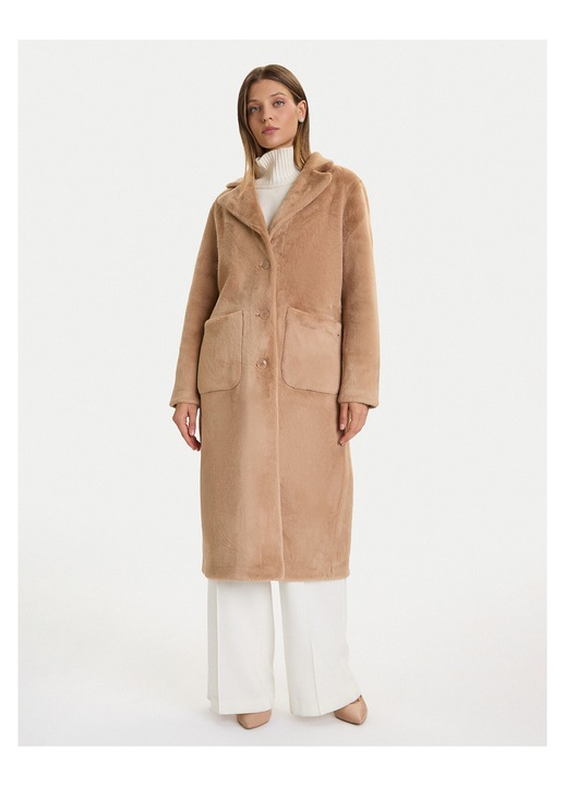 Palton dama Rinascimento, blana artificiala, bej