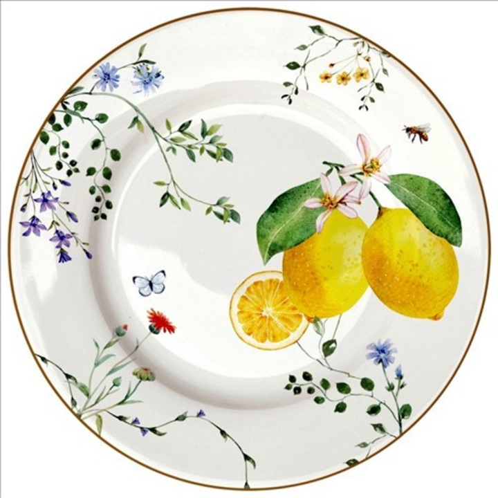 Easy Life-Nuova Porcelán desszerttányér 19cm, Fleurs et Citrons