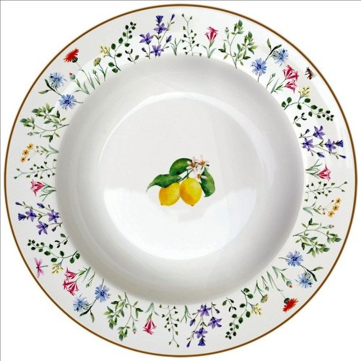 Easy Life-Nuova Porcelán mélytányér 21,5cm, Fleurs et Citrons