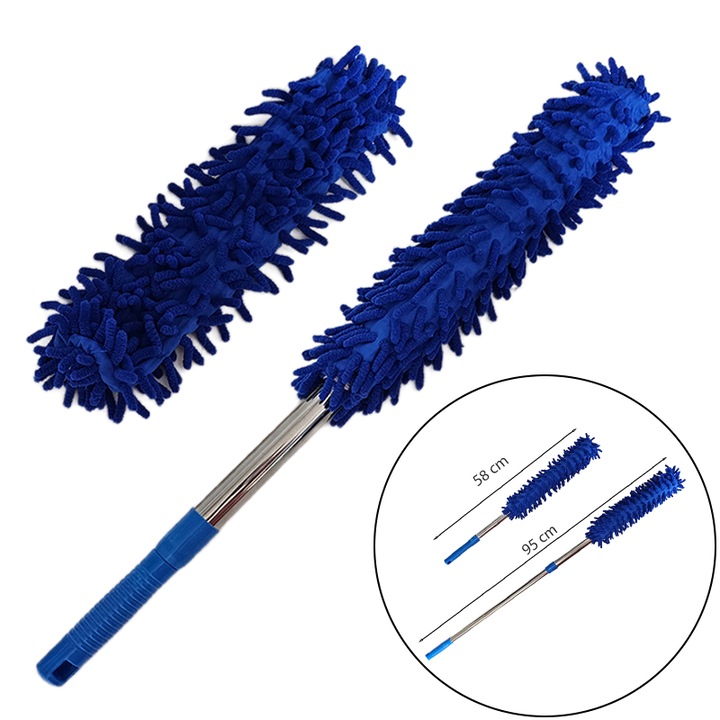Pamatuf CCmax Albastru cu Rezerva din Microfibra si Maner Telescopic 58-95 cm, Curatare Prafului, Panza de Paianjen si Parul de Animale, Ideal pentru Locuri Greu Accesibile