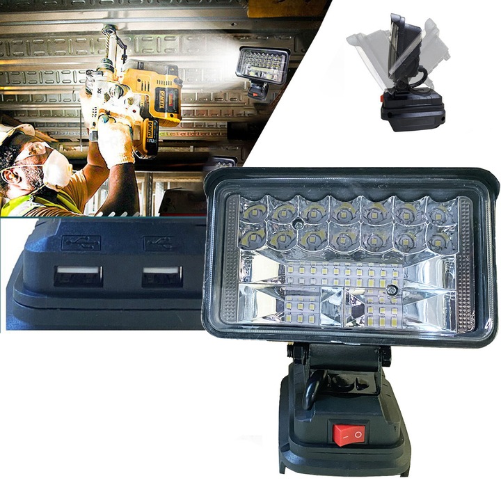 Професионален LED фенер с презареждаема батерия, многофункционален, мощен за къмпинг, риболов, палатка, лов, USB порт за зареждане на устройства, приложим за Makita 18V