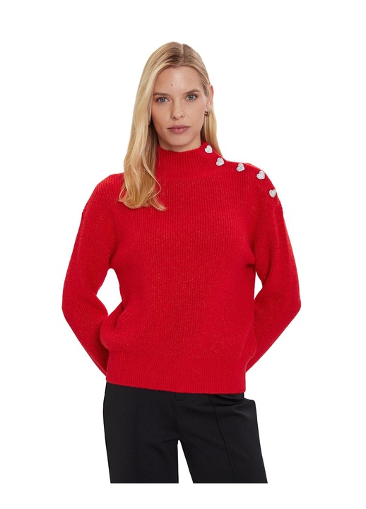 Pulover cu guler inalt, pentru dama, Morgan, rosu