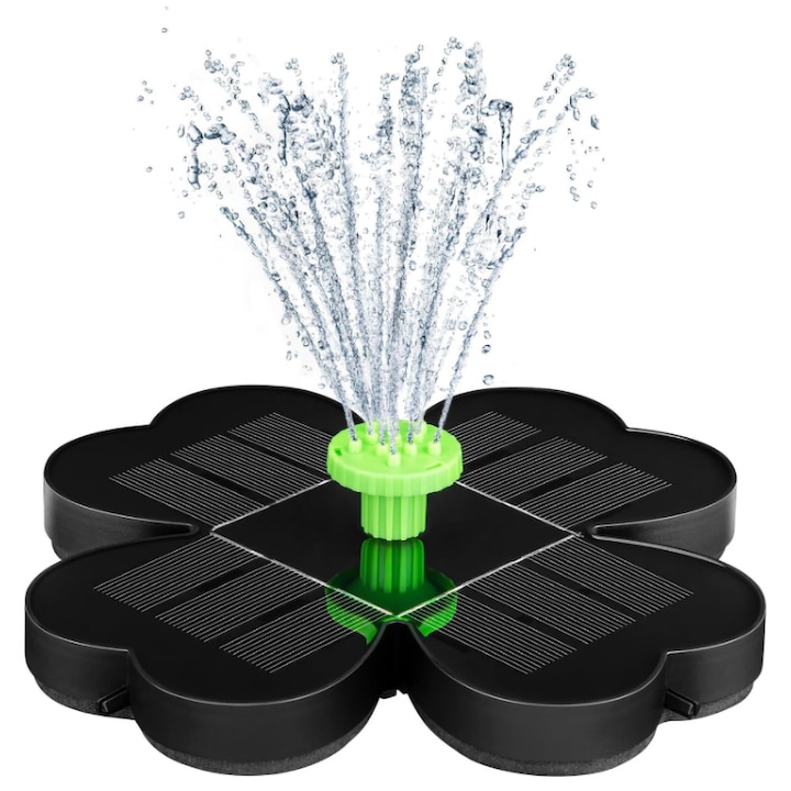 Fantana solara de 3, 5 W, pompa solara pentru baie de pasari cu panou floral, fantana solara cu apa pentru uz exterior cu 8 duze si 4 elemente de fixare pentru gradina, iaz, piscina VERDE
