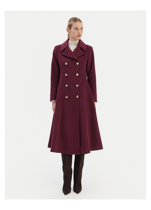 Palton de tranzitie dama Rinascimento, visiniu, fabricat din materiale de calitate