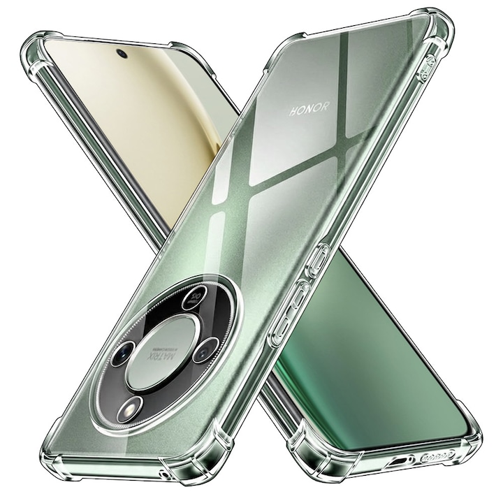 Калъф от най-висок клас AntiShock за Honor Magic8 Lite, гъвкав силикон, TPU броня, уникална дълготрайна технология против пожълтяване с двойно инжектиране, ултра богат и първокласен завършек, прозрачен