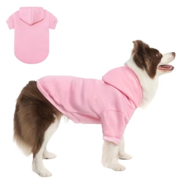 Pulover cu gluga pentru caini de talie foarte mica, material moale, marimea XL, culoare roz