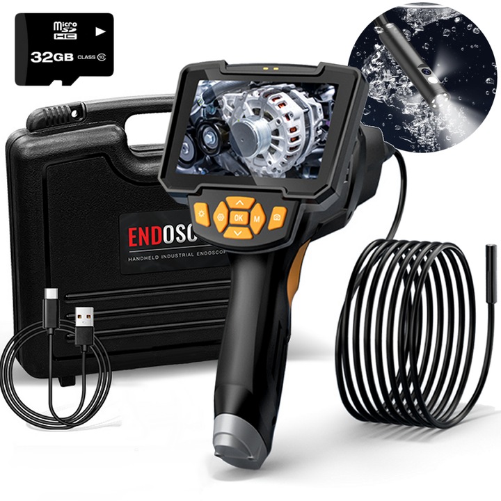 Ендоскопска камера INSKAM, 4, 3 инча, 32GB, водоустойчива, 8 LED, диаметър 3, 9 мм, кабел 1 м
