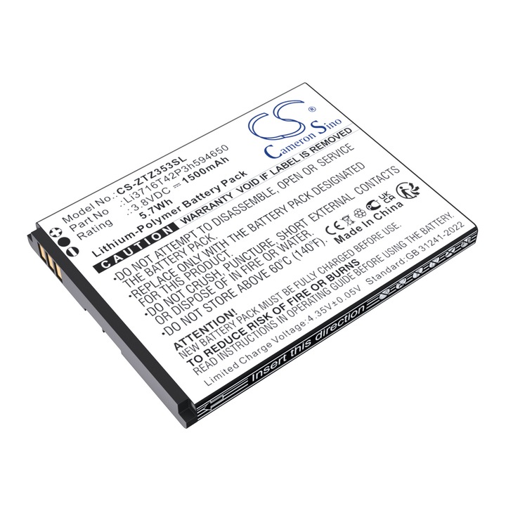 Li-Polymer mobil akkumulátor 1500mAh, Cameron Sino, fekete, 59.70x46.30x5.00mm