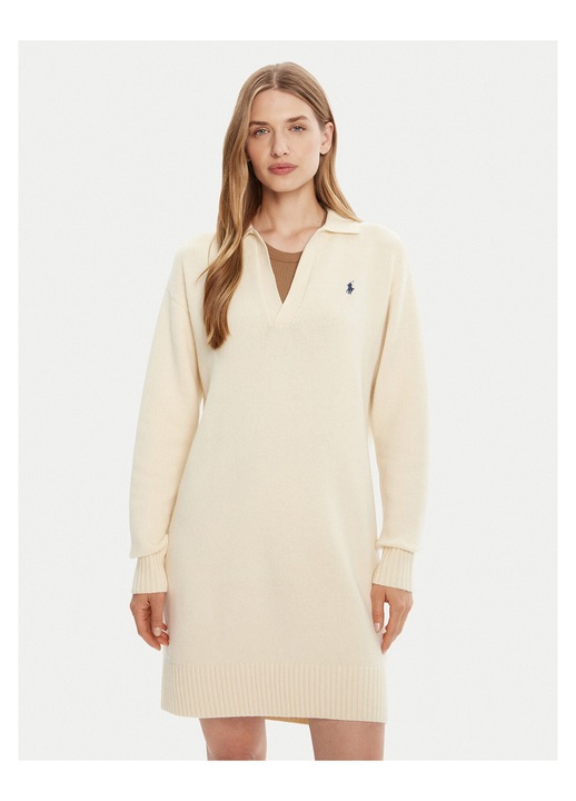 Rochie tricotata de dama Polo Ralph Lauren, alba