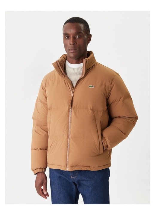 Geaca de puf barbati, Lacoste, fermoar, maro, poliamida, 48 EU