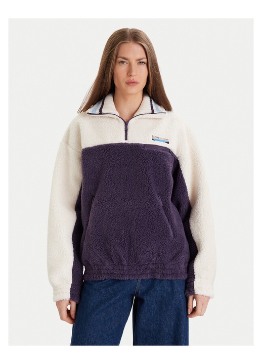 Hanorac dama Lacoste, bleumarin si ecru, polar