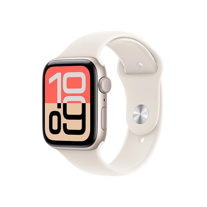 Smartwatch Apple Watch SE 3 GPS + Cellular 44mm, aluminiu Starlight, bratara sport Starlight S/M