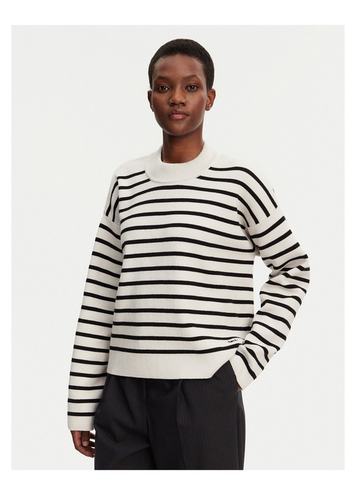 Pulover dama, Ami Paris, model UKS036.KN0041, negru/alb, Alb/Negru