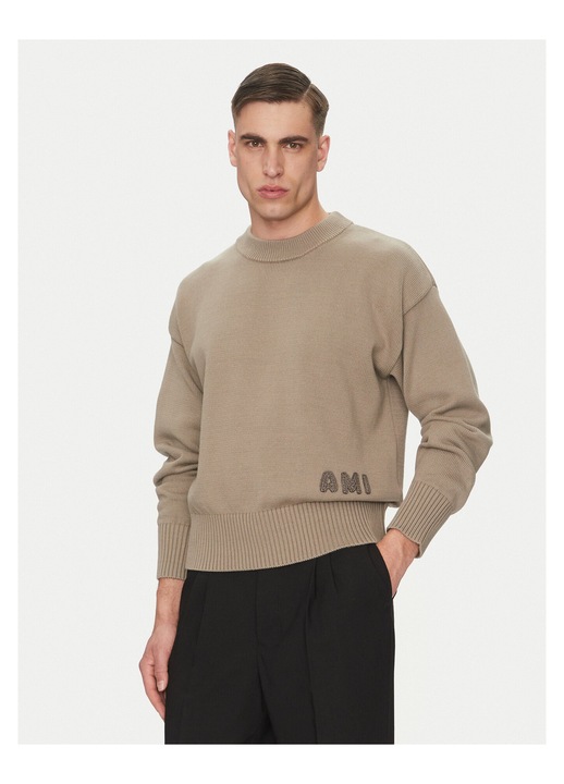 Pulover barbati, Ami paris, 85% bumbac organic, gri, L INTL