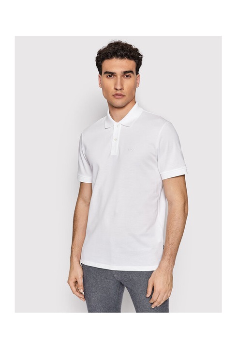 Tricou polo barbati BOSS, alb, bumbac, uni