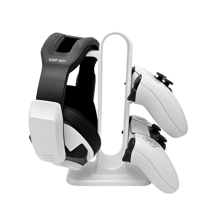 Suport Pentru Casti si Controllere Xbox/ PS5, Dual, Alb, 15 x 10 x 23.5 cm