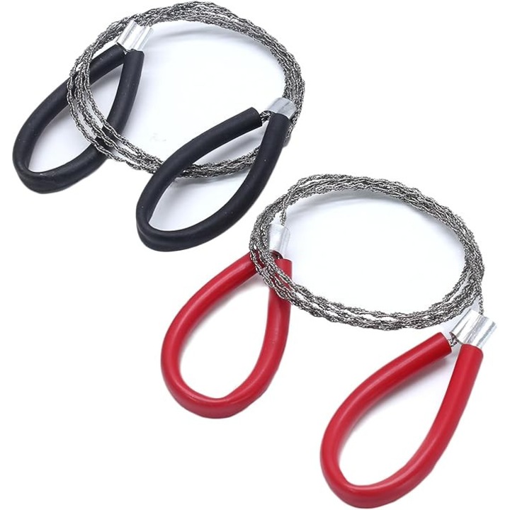 2 db túlélő drótfűrész csomag, YDCY™, 4 szálas drót, könnyű és kompakt, nagy teherbírású vészhelyzeti drótfűrész, kültéri zsebszerszám fa, gumi, műanyag vágásához (fekete, piros)