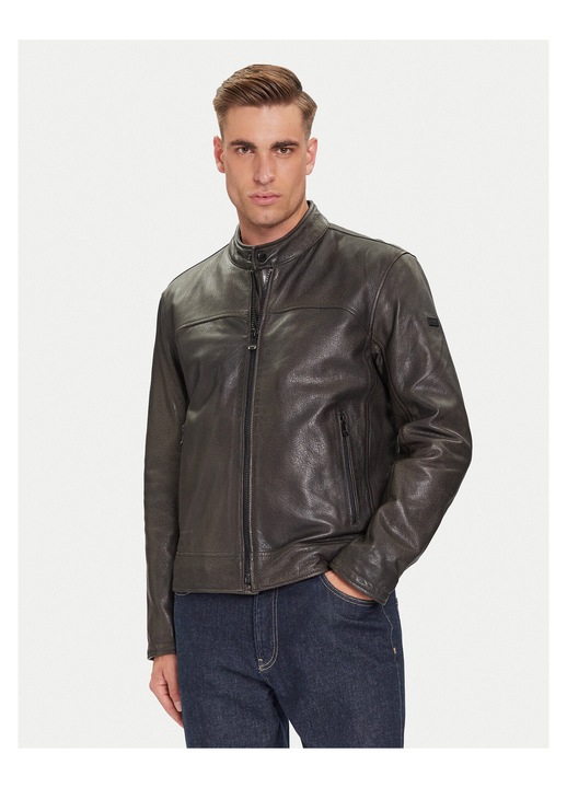 Geaca barbati, Joop, piele naturala, gri, fermoar, 58 EU