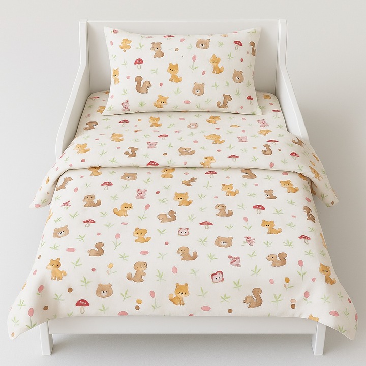 Set 5 piese Lenjerie Forest saltele 130x60 compatibile cu pat 2-6 ani + Pilota + Perna - ASC6427968008000