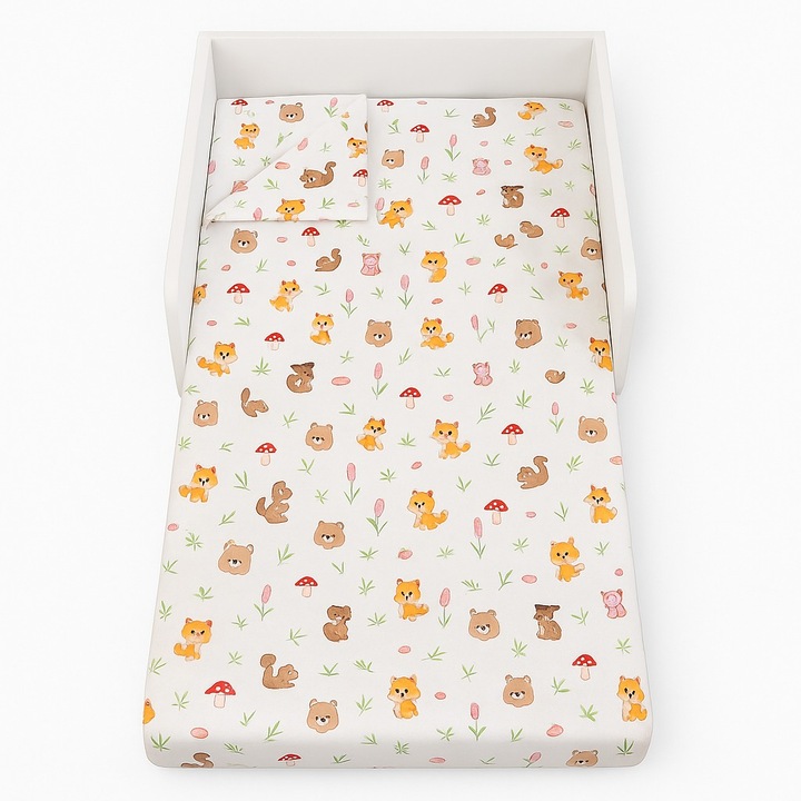 Lenjerie pat copii 2-8 ani in 3 piese Forest pentru saltele 140x70cm
