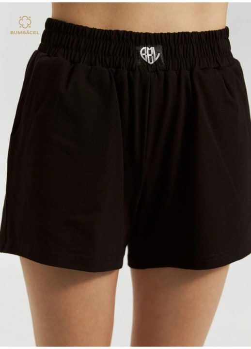 Pantaloni scurti cu manseta elastica, pentru dame, din bumbac, Negru