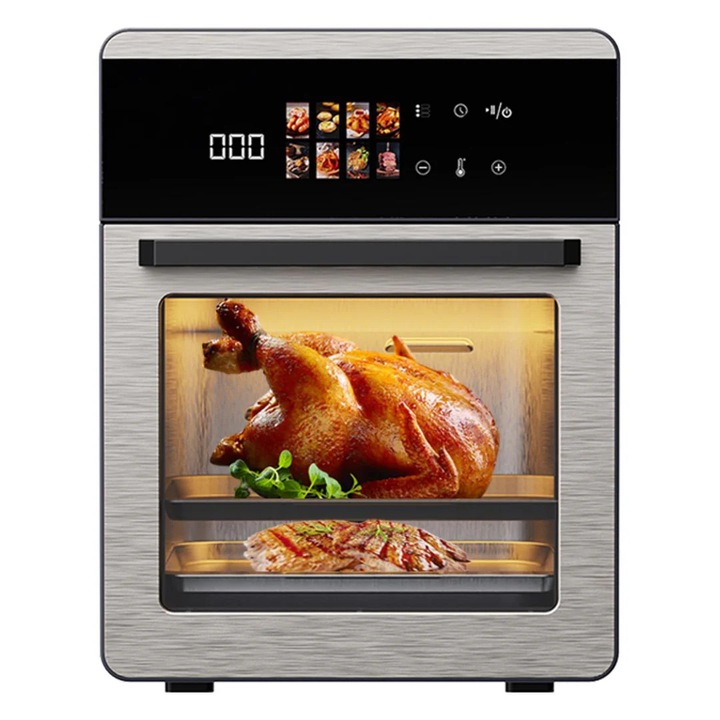 Фритюрник с горещ въздух Vivendo® 20L Smart Digital, Мултифункционална фурна с горещ въздух, 1800W, Голям капацитет, LED екран, 8 програми, Бързо и здравословно готвене