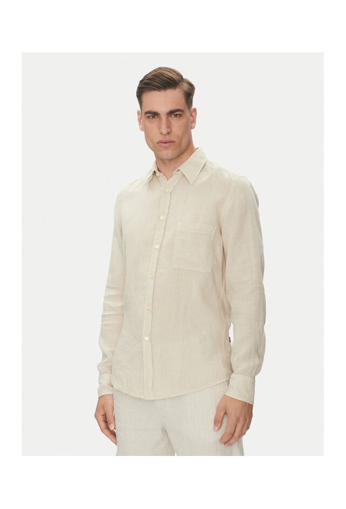 Camasa barbati BOSS, bej, bumbac cu maneca lunga, L INTL