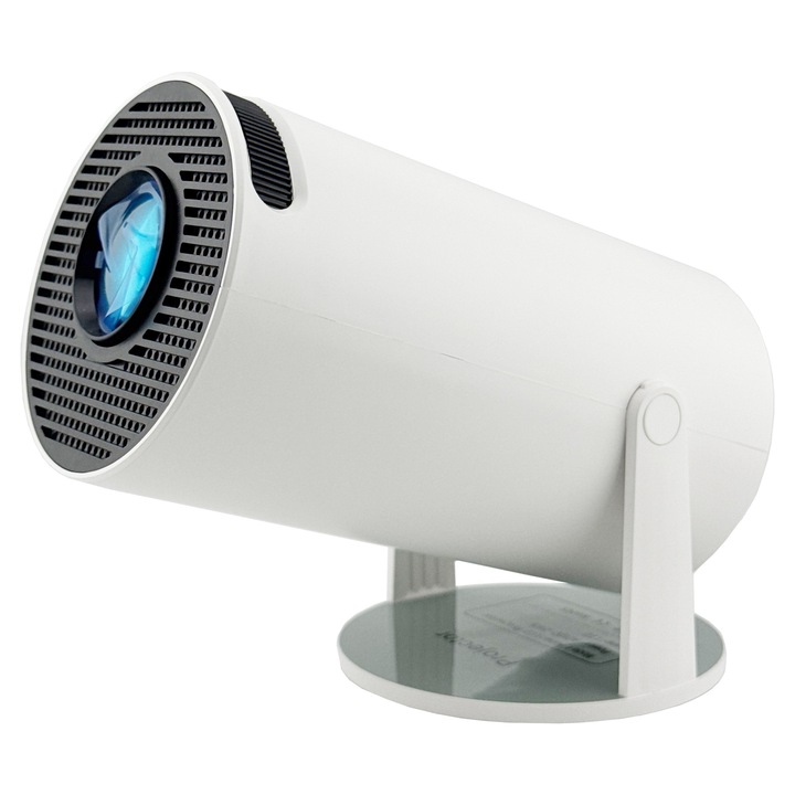Video Proiector Portabil cilindric HY300, Flippy, Inteligent, HD 1280×720, Wireless, Compatibil cu Android/iOS, AC, 19 x 11 x 9 cm, Alb