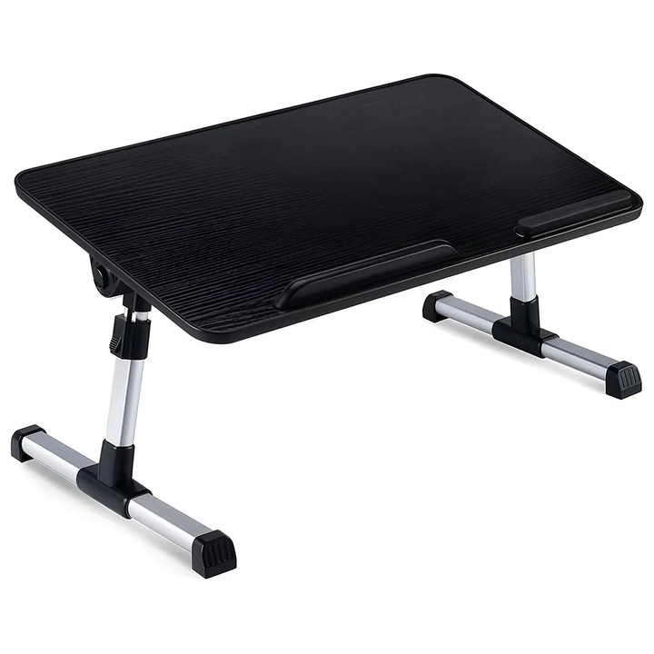 Masa Pliabila pentru Laptop Elindor® Antiderapanta, 3 Unghiuri de Inclinare, 5 Nivele Inaltime, Birou Portabil Utilizare in Orice Loc, Ideala la Munca sau Mic Dejun la Pat, 52 x 30 cm, Negru
