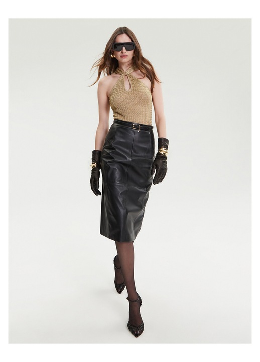 Fusta BOSS, din piele, neagra, 36 EU