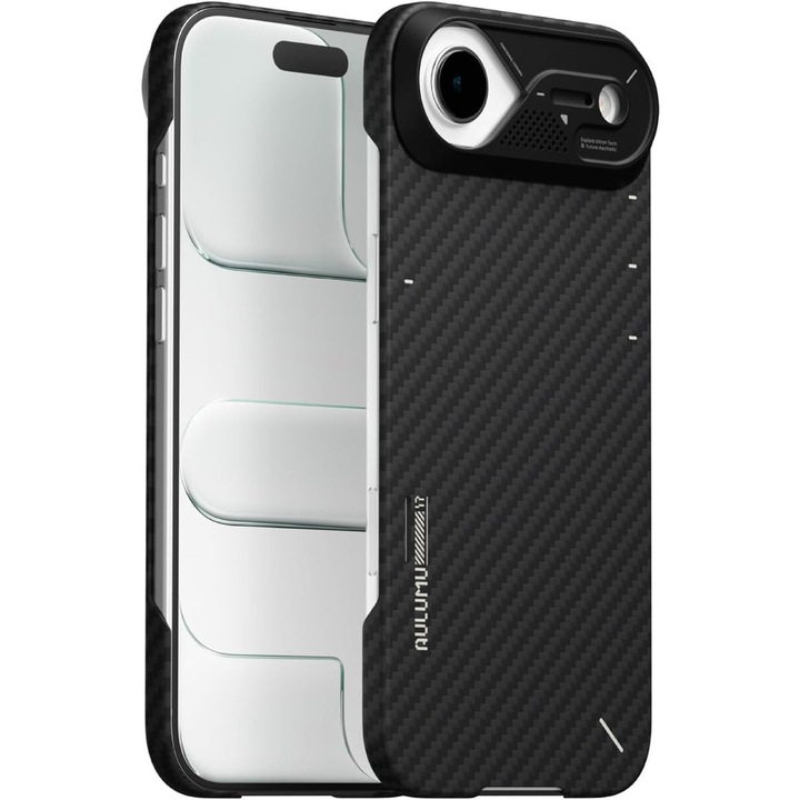 Husa pentru iPhone 17 Air Aulumu A17 din fibra de aramida, Ultra slim, compatibila MagSafe, Racire activa CoolHyper, Cadru camera din Aluminiu, Design rezistent la socuri, Disipare caldura, Protectie premium, Negru