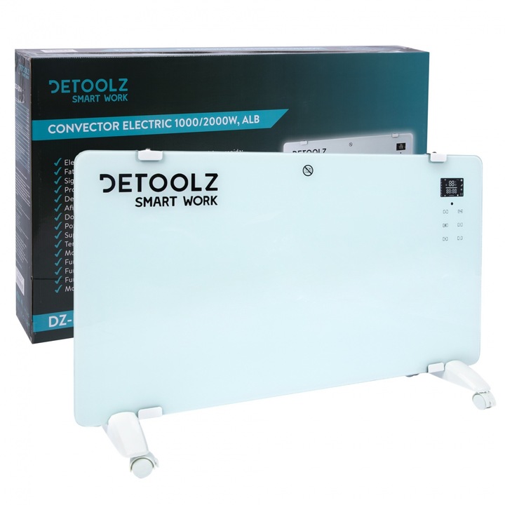 Convector electric Detoolz 1000W/2000W, Wifi, alb