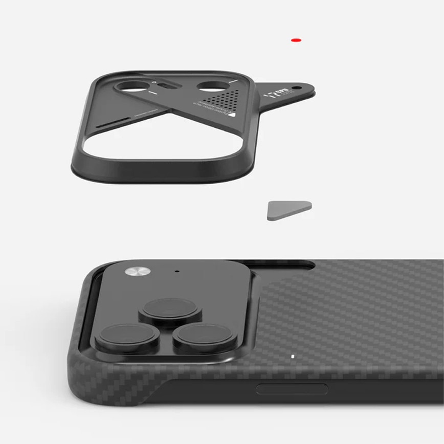 Husa pentru iPhone 17 Pro din fibra de aramida, Aulumu A17, Ultra slim, compatibila MagSafe, Racire activa CoolHyper, Cadru camera din Aluminiu, Design rezistent la socuri, Disipare caldura, Protectie premium, Negru