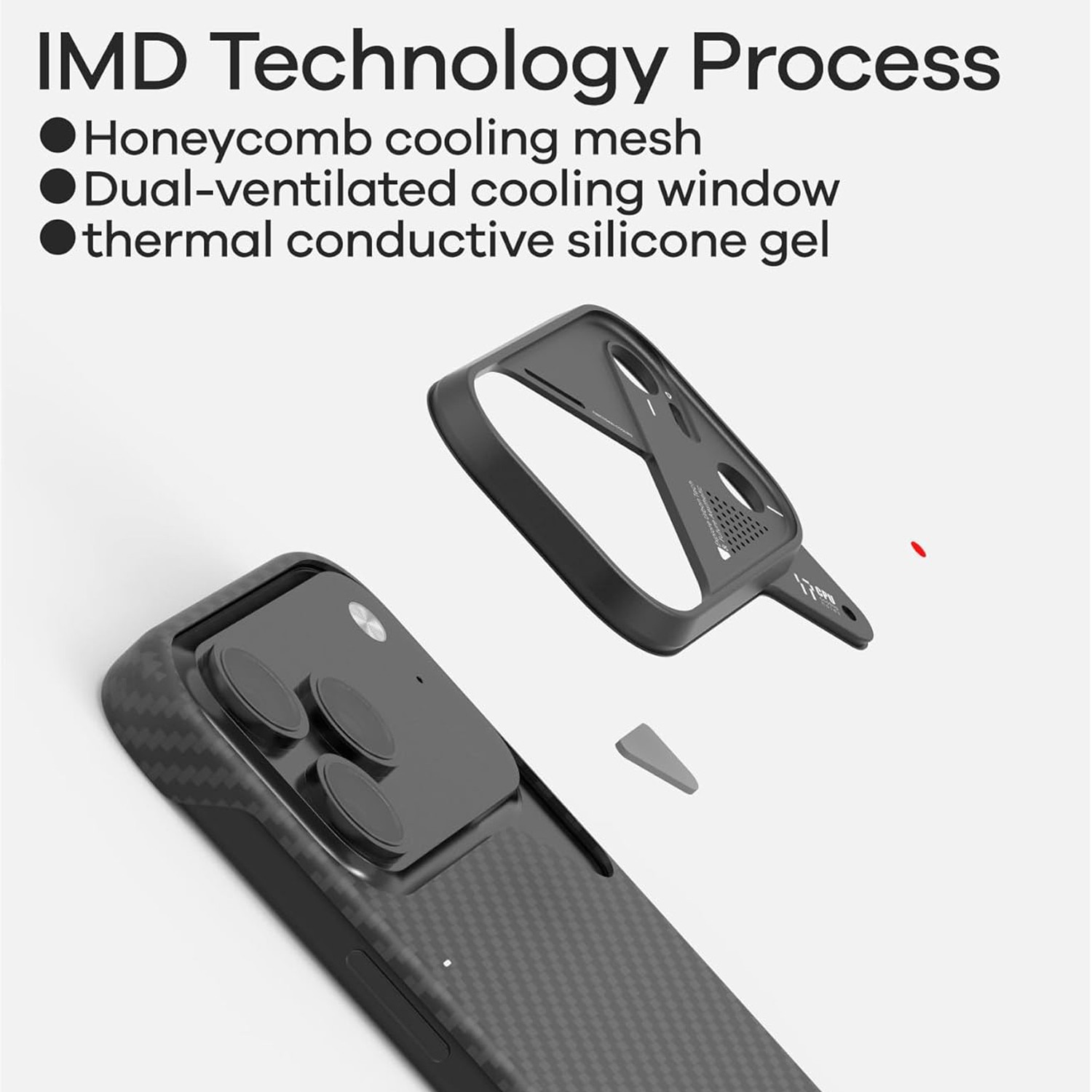Husa pentru iPhone 17 Pro din fibra de aramida, Aulumu A17, Ultra slim, compatibila MagSafe, Racire activa CoolHyper, Cadru camera din Aluminiu, Design rezistent la socuri, Disipare caldura, Protectie premium, Negru