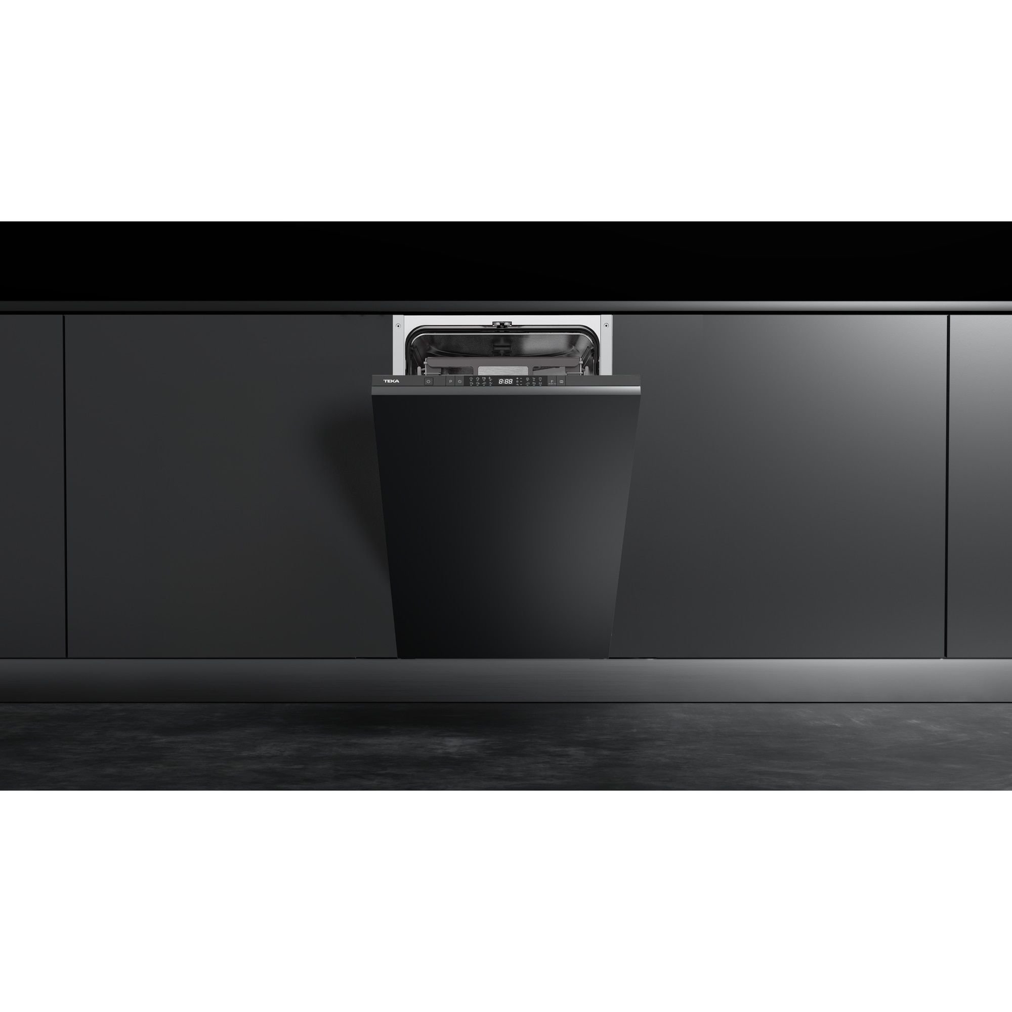 Mașină de spălat vase incorporabilă Teka DFI 74860, Control tactil, Display LED, 8 programe, 10 seturi, Program Eco, Pornire întârziată, 45 cm, Clasa energetică C, Negru