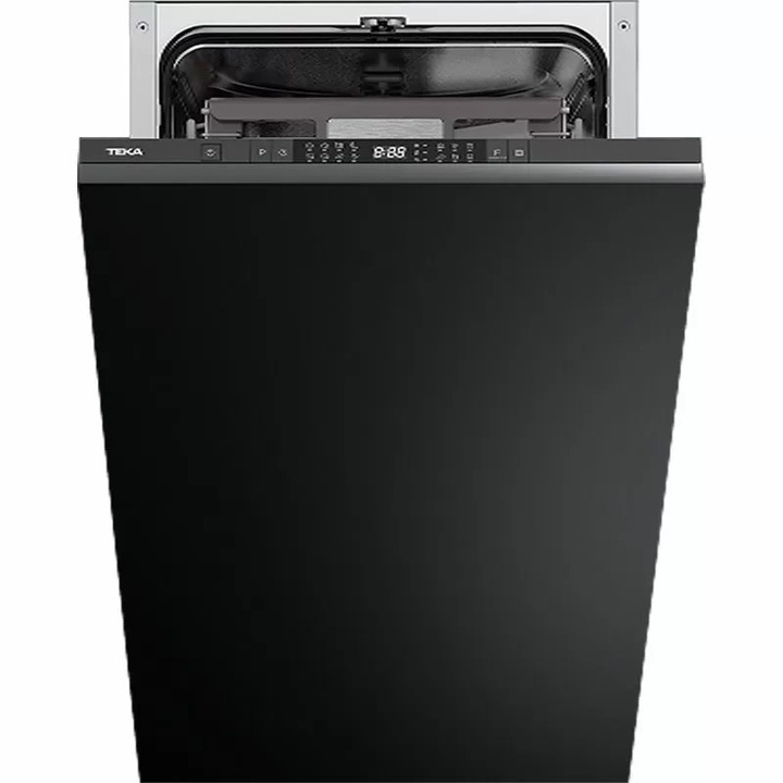 Mașină de spălat vase incorporabilă Teka DFI 74860, Control tactil, Display LED, 8 programe, 10 seturi, Program Eco, Pornire întârziată, 45 cm, Clasa energetică C, Negru