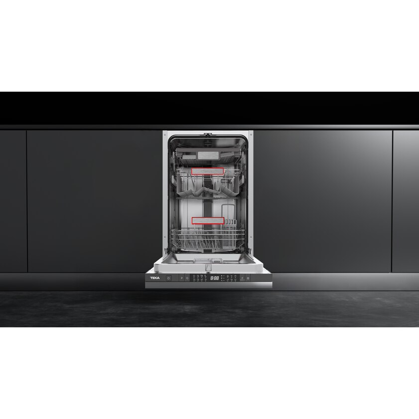 Mașină de spălat vase incorporabilă Teka DFI 74860, Control tactil, Display LED, 8 programe, 10 seturi, Program Eco, Pornire întârziată, 45 cm, Clasa energetică C, Negru