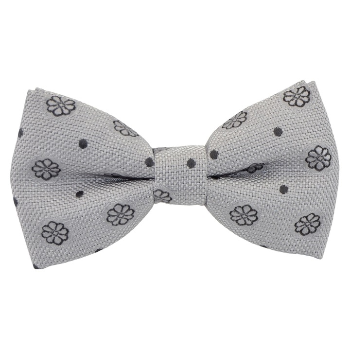 Papion clasic cu aspect texturat, Newtone, PP52, Gri argintiu si negru, Cu model floral, 12 x 6 cm