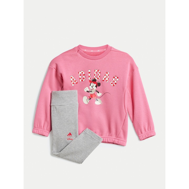 Set trening pentru fete, Adidas, gri/roz, bluza si colanti