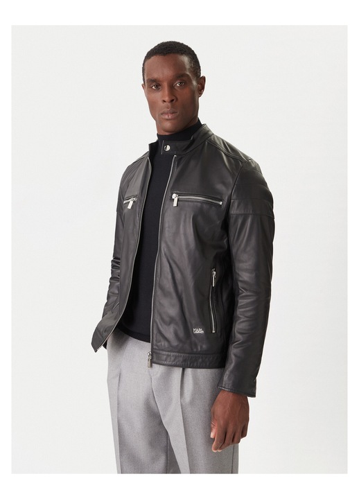 Geaca barbati, Karl Lagerfeld, piele naturala, slim fit, negru, 50 EU