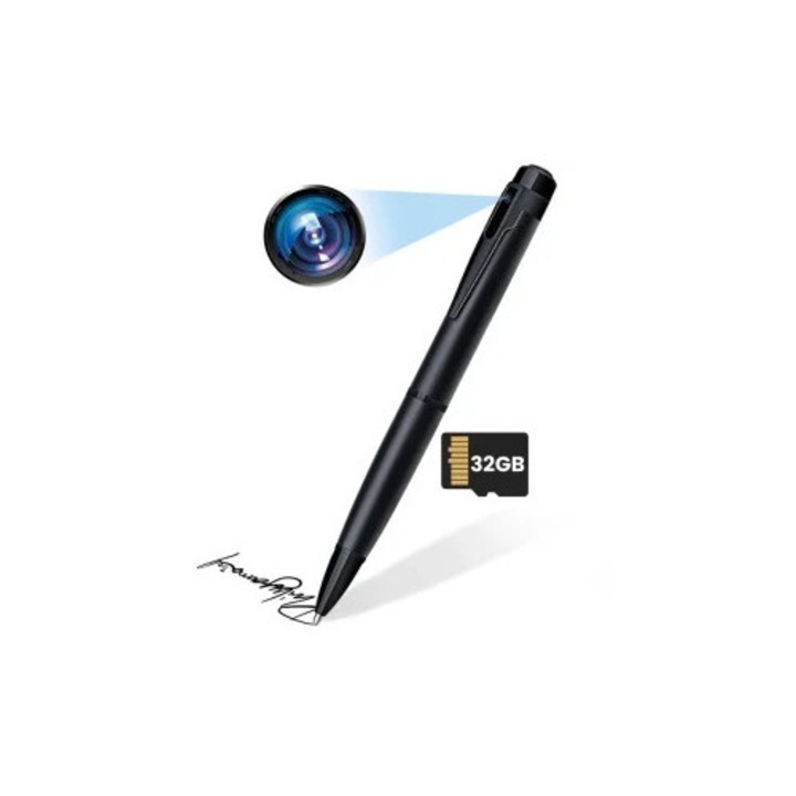 Pix spion camera 1080 HD si microfon, KLUDOO, dispozitiv inregistrare audio, video, foto, pix spion cu camera ascunsa si Card 32 GB